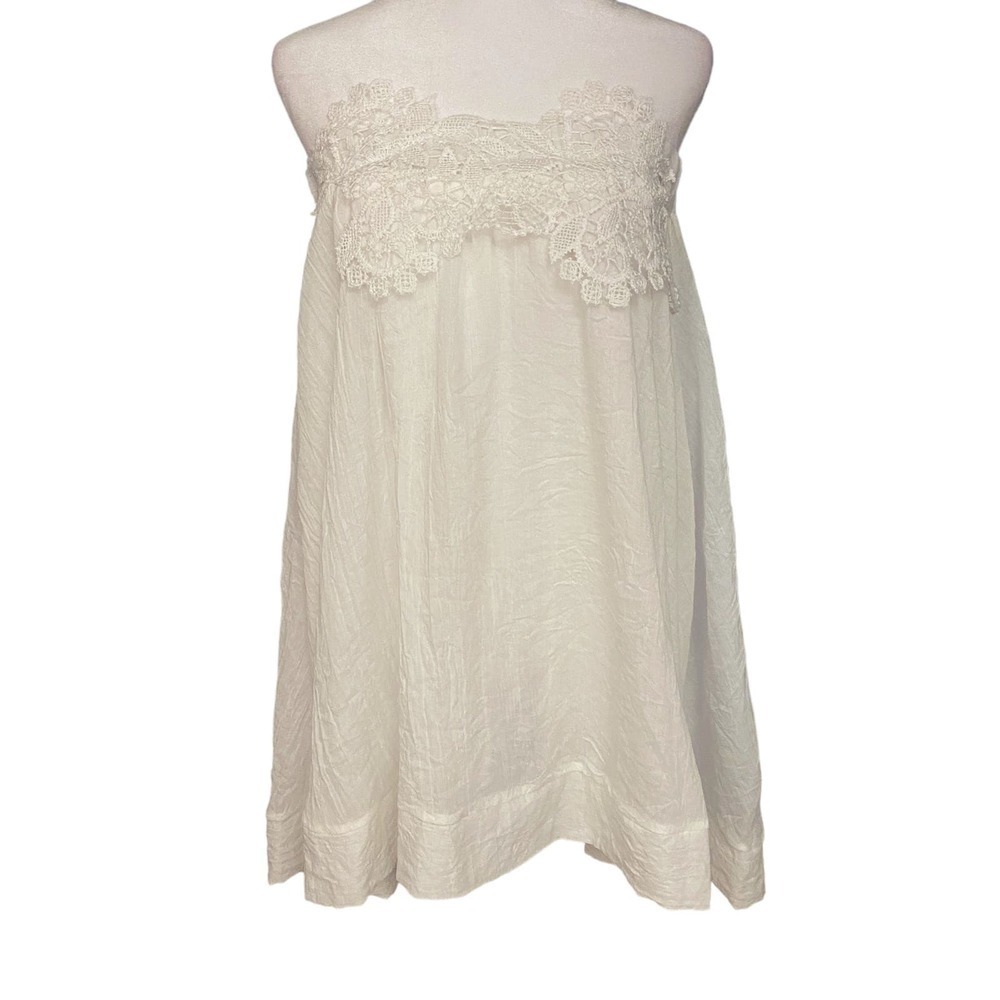 Lila Eugenie White Strapless lace Crochet Gauze Woven Boho Mini Dress Size Small